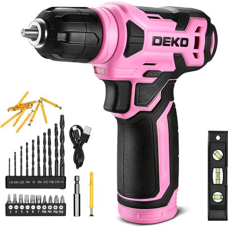 Perceuse Visseuse Sans Fil 42 Accessoires - Perceuse-visseuse 8V Rose,avec 10MM Porte-Forets,LED Lumière,Câble de Charge Type C,pour le vissage,le perçage des surfaces en bois, bricolage (1/5)