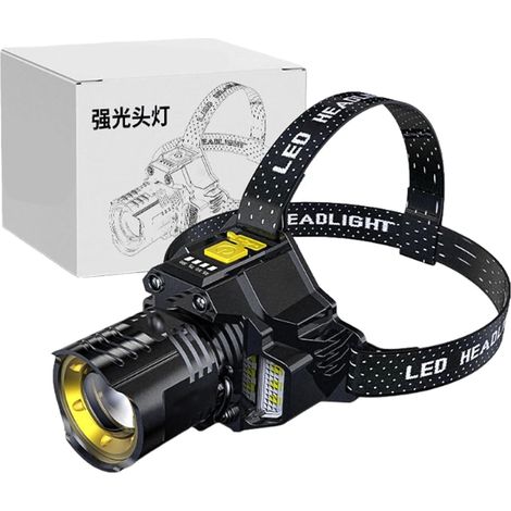 Lampada frontale a LED - Lampada frontale a LED ricaricabile per la fronte - Con sensore di movimento, impermeabile, ideale per adulti per attività all'aperto come escursionismo, pesca, corsa e soprav (1/4)