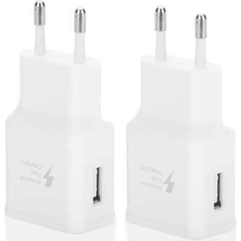Lot de deux adaptateurs de charge rapide USB pour Samsung S22/S21/S20/S10/S10E/S6/S7/S8/S9/Edge/Plus/Active/A72/A53 5G, Note 5/8, Note 9, Note 10/20,Google Pixel 2/3/XL et autres smartphones/appareils (1/5)
