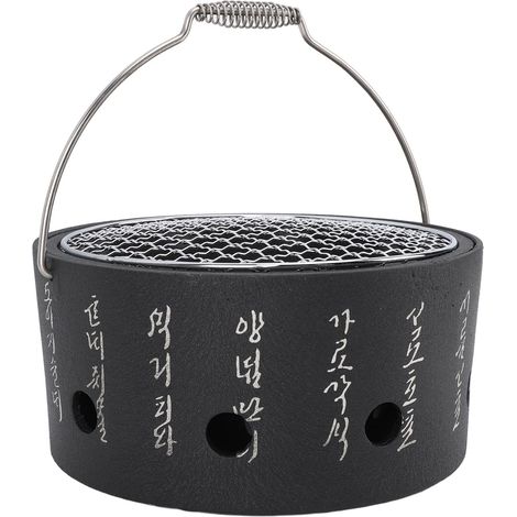 Barbecue Poêle Alu Inox Multifonction avec Poignée Transportable Charbon de Bois pour Thé Camping L (1/5)