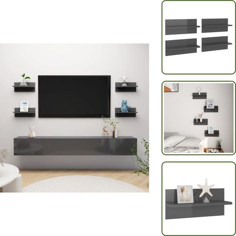 Wandregale 4 Stk. Hochglanz-Grau 40x11,5x18 cm - Wand Regal - Regal Grau - Wohnraumdeko - Aufbewahrungssystem - Wandmontiert (1/5)
