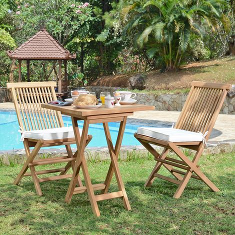 Teck'Attitude – Salon de jardin en teck massif Sawu – Table carrée pliante 60 cm – 2 chaises Java – Imputrescible et résistant aux intempéries (1/5)