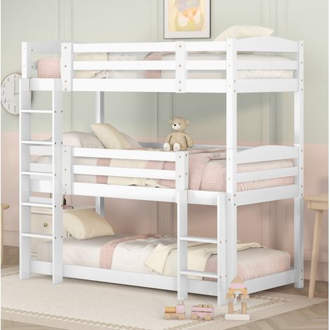MEUBLIV Dreifach-Hochbett 90x200 cm weiß – platzsparend, ohne Matratze (1/4)