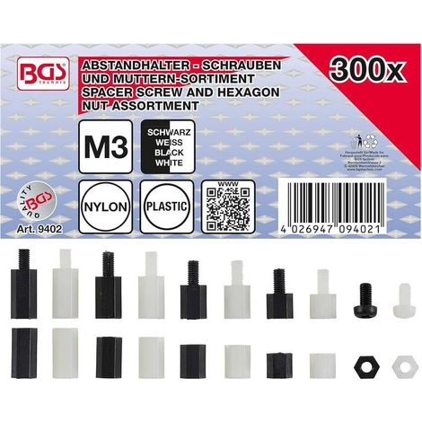 Assortiment de Vis de Séparation et Écrous Hexagonaux Nylon - 300 pcs - Résistants et Légers - D-Work