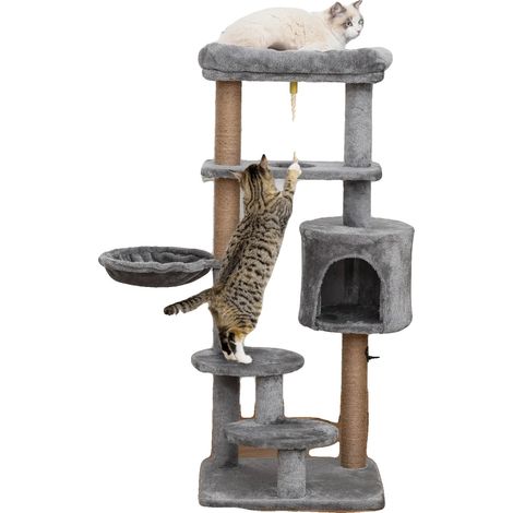 Árbol para gatos, estructura de varios niveles, acogedora cueva, GRIS (1/5)