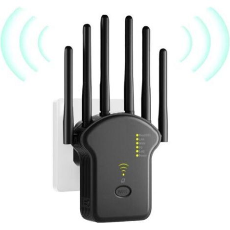 Répéteur WiFi, Amplificateur WiFi, Repeteur WiFi Puissant 1200Mbps Double Bande 5GHz & 2.4GHz, WiFi Booster, WiFi Extender avec 6 Antennes, LAN/WAN Ports, Mode Répéteur/Routeur/AP (1/5)