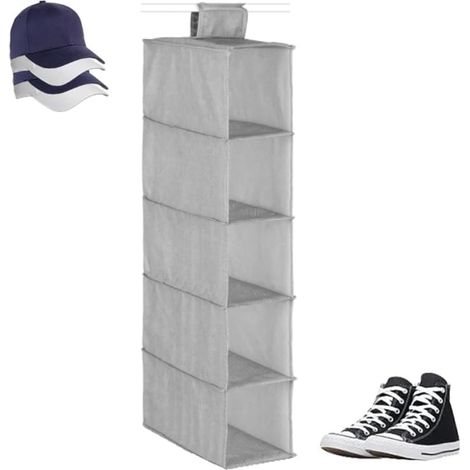 Organisateur de rangement suspendu armoire étagères dressing porte-bagages pliable gain de place étagère chapeau chaussettes chaussures sous-vêtements accessoires gris (1/5)