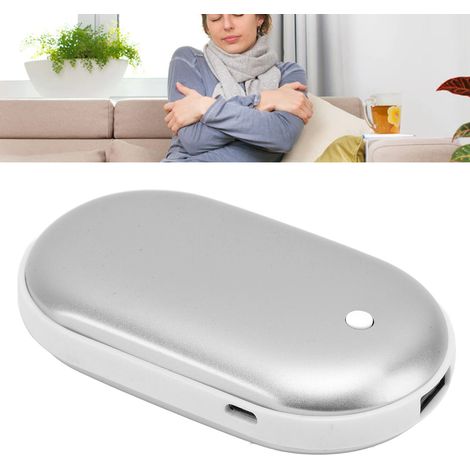 Pochette chauffante en alliage d'aluminium 2400mAh batterie externe USB mini pour hiver voyage extérieur argenté (1/5)