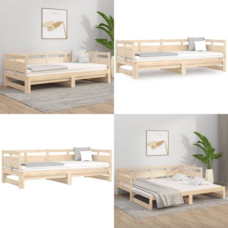 Tagesbett Ausziehbar Massivholz Kiefer 2x(80x200) cm - Ausziehbarer Schlafsofa - Kieferholz Bett
