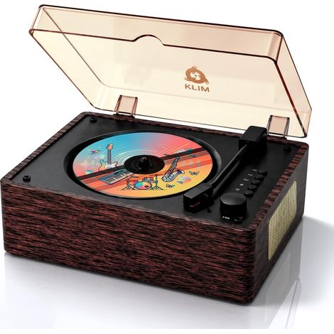 Lecteur CD Bluetooth de Salon - Haut-Parleurs Intégrés - Radio FM Finition Bois Vintage Elegante, Prises USB, Auxiliaire et Casque Incluses, Sortie Optique Disponible - Bois (1/5)