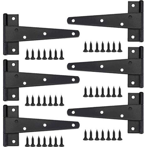 Heavy Duty Door Hinge 6pcs, 6 Inch Door Hinge, Black T-Hinge, Stainless Steel Flat Hinge, Iron Door Hinges, Heavy Duty Hinges for Doors, Windows, Garden Sheds (1/4)