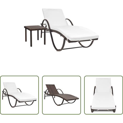 Gartenliege - Sonnenliege mit Auflage & Tisch Poly Rattan Braun (1/5)