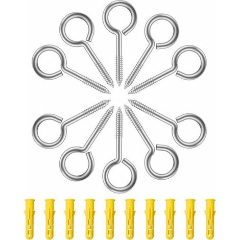 Piton à Visser 10 Pièces Vis à Anneau, M5 x 65 MM Boulon à œil avec Filetage en Inox Crochet a Visser