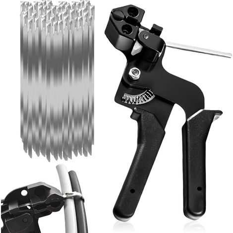 Pistolet à Cravate en Métal avec 100 Attaches de Câble, Pistolet d'Attache Acier, Pistolet Câble Attache pour Serrage Couper Attaches de Câble (1/5)