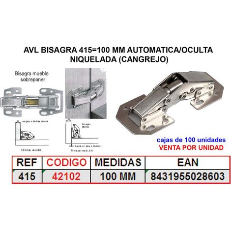Cerniera automatica a scomparsa AVL 415Granchio nichelato da 100 mm