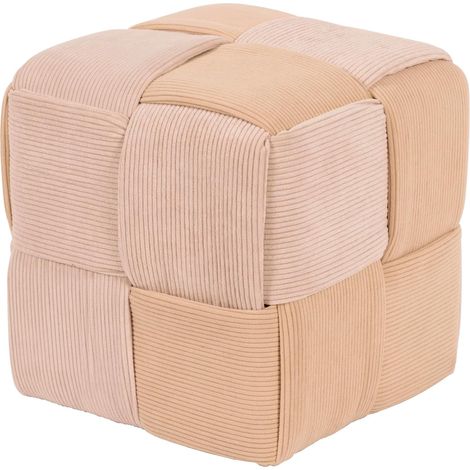 Marvin Pouf In Velluto Intrecciato a Coste Poggiapiedi Cube Sgabello per Casa Soggiorno Camera da Letto Salotto Divano Tavolino Quadrato Cubo Poltrona Tortora/Sabbia (1/3)