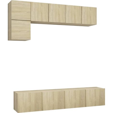 Conjunto de muebles mueble aparador TV televisión salón dormitorio salón 5 piezas roble Sonoma madera contrachapada marrón 020024312