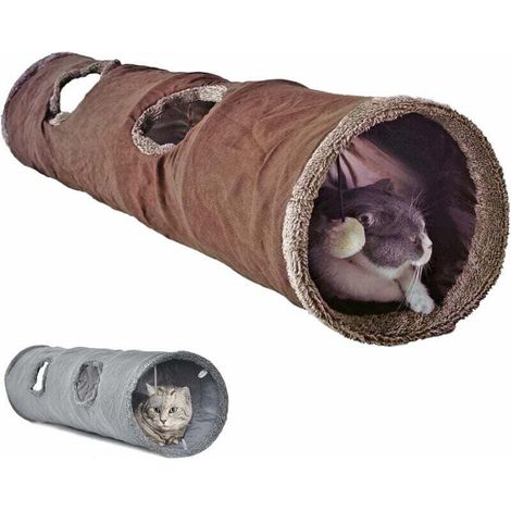 Tunnel pour chat 30,5 cm pliable pour chat Tube de jeu pour chaton intérieur Tunnel jouet avec 2 trous Peek pour lapins chatons chiot, 30,5 x 129,9 cm, gris