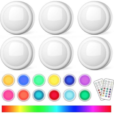 Lampara Nocturna LED - 16 Colores RGB - 15 Lm - Inalámbrica - Para Armario Escalera Pasillo Baño Habitación Infantil - 67x67x29 mm - 6 Unidades (1/5)