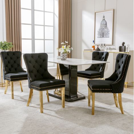 Esszimmerstuhl Samt Schwarz Gold verstellbar OKMYHOME (1/5)