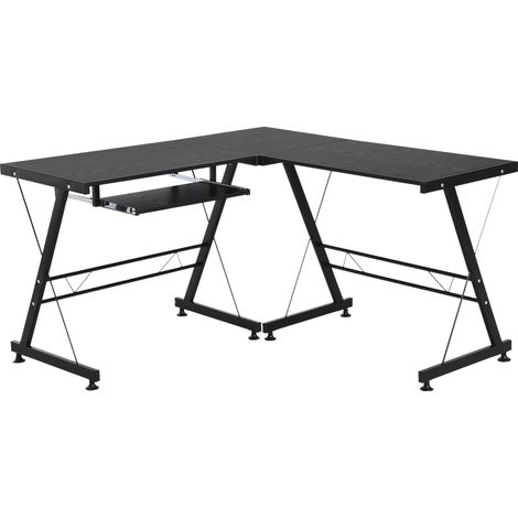 Scrivania da Ufficio Grande ad Angolo in Acciaio e MDF 130x130x73.5 cm Nera (1/5)
