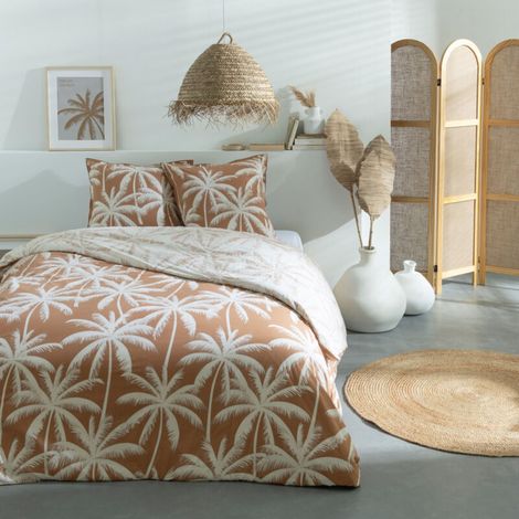 Housse de couette 240x220cm en coton 57 fils – Imprimé camel – 2 taies d'oreiller 63x63cm – Certifié OEKO-TEX® – (1/5)