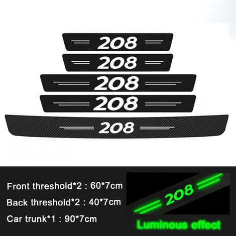 (5 pièces) Film en fibre de carbone lumineuse pour seuil de porte,coffre arrière et pare-chocs de Peugeot 208 : protection anti-rayures et anti-salissures,autocollants de style (1/3)