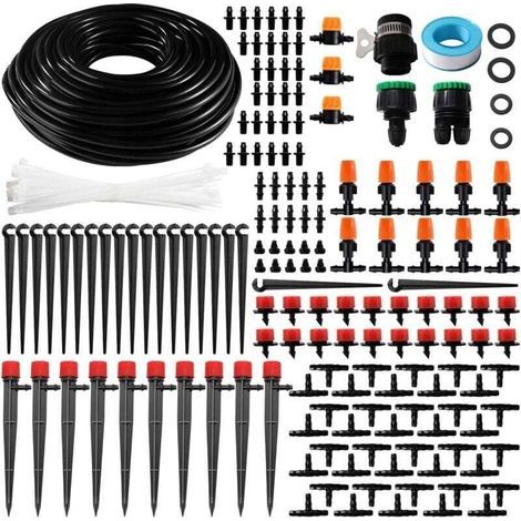 202 Pièces 4/6 mm Kit d'irrigation Goutte, 25m Tuyau d'irrigation, Systeme Irrigation, avec Raccords Cannelés Droits, Connecteurs en T, Bouchons d'extrémité, pour Jardin, Plantes (1/4)