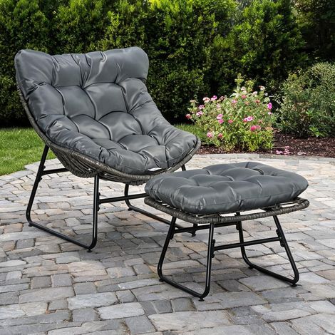 Fauteuil de jardin avec repose-pieds en résine tressée Polyester (1/5)