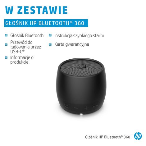 Altavoz Bluetooth HP 360 negro portátil cilíndrico (1/3)