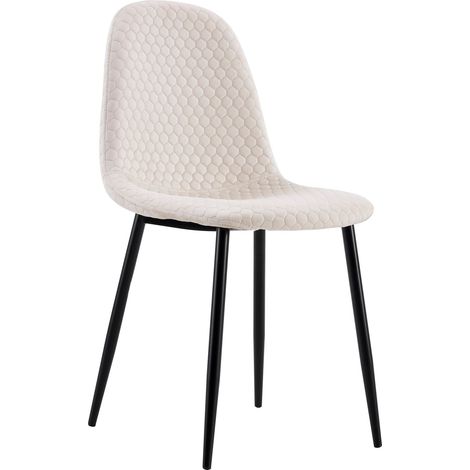 Lot 4 Chaises Salle à Manger Scandinave Alvéole Velours Taupe Pieds Chrome