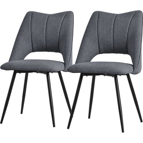 ML-Design Esszimmerstühle 2er Set, Grau, Wohnzimmerstühle aus Stoffbezug und schwarzen Metallbeinen, Küchenstühle mit Rückenlehne, Polsterstühle für Esszimmer Wohnzimmer Küche Büro, Gepolsterte Sessel (1/5)