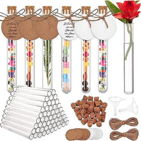 Filiyano-60 tubes à essai avec bouchon en liège, 16x150mm (20ml), tubes à essai en plastique avec étiquette en papier kraft et entonnoir en (1/5)