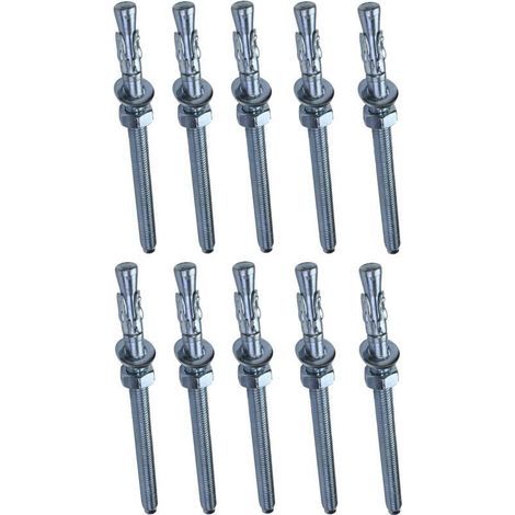 10x Boulon Vis d’ancrage filetage long, Goujon à expansion - M8x120mm - en acier zingué - pour béton, pierre (1/4)