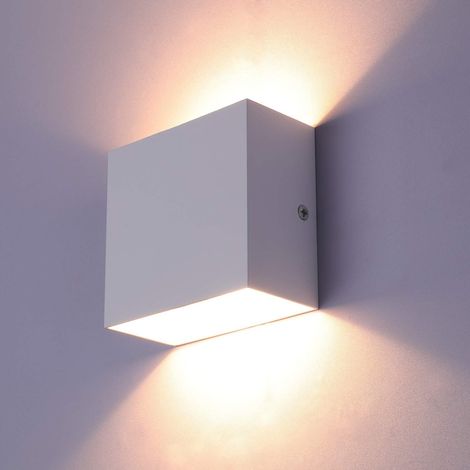 Aplique de Pared LED 6W Blanco Cálido Moderna Aluminio Cuadrada Lámpara de Pared Up and Down para Porche Pasillo Patio Dormitorio Salón - Blanco