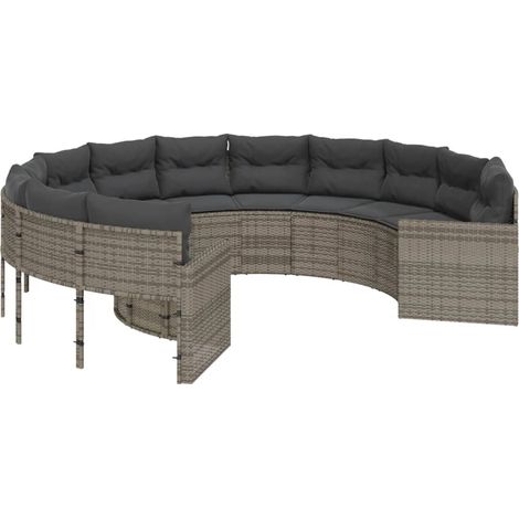 Maison Exclusive - Divano da Giardino con Cuscini Circolare Grigio in Polyrattan