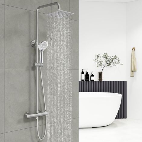 AICA Thermostatic Square Mixer Shower Set Chrome With Head Handset Bathroom