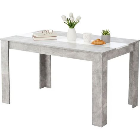 Tavolo Fisso Simala, 6 Posti, Forma Rettangolare, Colore Struttura Bianco, 135x80.5x74.5h cm Grigio Cemento