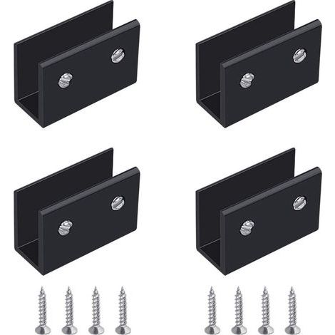 Ineasicer Pince à Verre, 4 Pièces de Support d’Étagère en Verre Murale Support Tablette Verre Noir, Fixation Tablette Verre Réglable en Alliage d'Aluminium, Pour Verre de 8 à 10 mm d'Épaisseur (1/4)