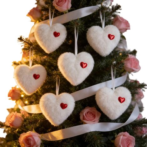 Lot de 6 décorations en forme de cœur en peluche moelleuse, 12 cm, pour la Saint-Valentin, avec un toucher agréable pour la maison, les fêtes, les mariages
