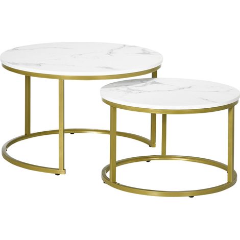 Lot de 2 tables gigognes rondes MARSALA aspect marbre blanc (1/5)