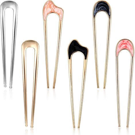 6 Pcs Français Epingle Cheveux Femme En Métal, Pince Épingle à Cheveux Chignon u Bâton, French Hair Pins u Shaped Pique à Chignon, Epingle a Cheveux Francaise