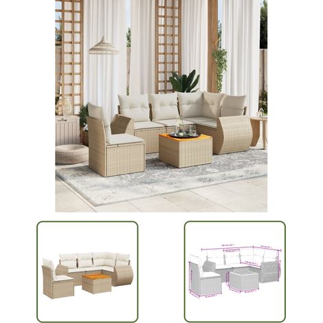 The Living Store 6-tlg. Garten-Sofagarnitur mit Kissen Beige Poly Rattan - Gartenmöbel - Esszimmergarnituren - Lounge Set - Outdoor Möbel - Rattan Gartenmöbel