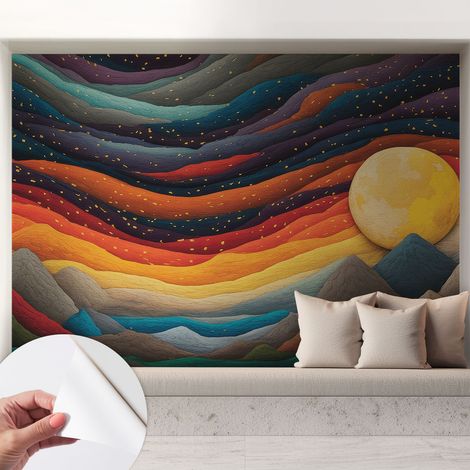Tapete adhésive moderne pour salon et chambre à coucher Décoration rapide avec colle Montagnes colorées 208x146 cm (1/5)