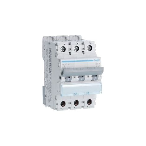 Disjoncteur 3P 10-15kA courbe C - 10A 3 modules HAGER NKN310 (1/2)