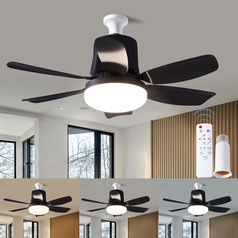 Deckenventilator mit Licht und Fernbedienung, dimmbare LED-Glühbirne, 3 Farben 3000 K – 6500 K, 1550 Lumen, Deckenventilator zum Einschrauben für Schlafzimmer, Wohnzimmer, Küche, Garage – Schwarz