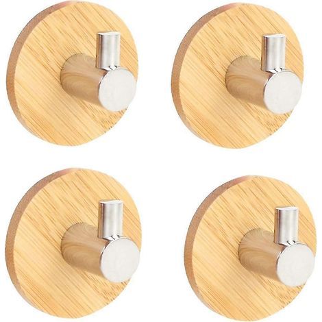 Lot de 4 crochets adhésifs étanches en bambou et acier inoxydable pour portes et murs métalliques, avec autocollant pour salle de bain, cuisine, plafond et placards. (1/5)