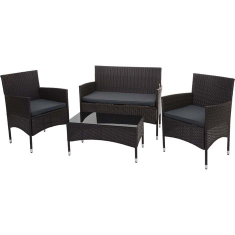 [NEUWERTIG] Poly-Rattan Garnitur HHG-813, Balkon-/Garten-/Lounge-Set Sofa Sitzgruppe braun, Kissen dunkelgrau