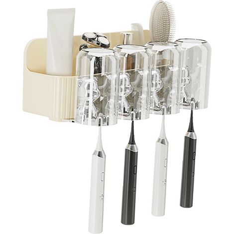Porte-brosses à dents mignon en forme d'ours avec distributeur automatique de dentifrice, en plastique, peu encombrant, fixable au mur, pouvant contenir 4 porte-brosses à dents. (1/5)