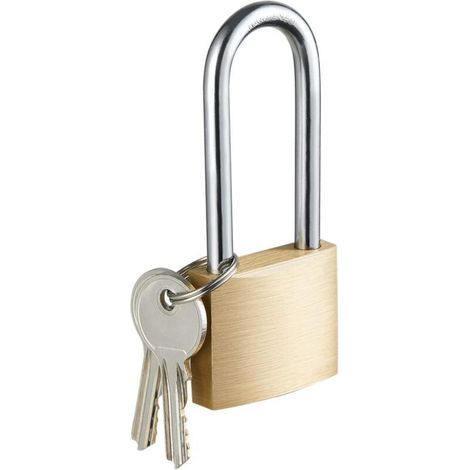 Paquet de 2, serrure et clé en laiton massif, cadenas avec corps de serrure de 1-9/16 po. (40 mm) de large, 2-1/2 po. Cadenas de portail à anse longue pour clôture extérieure, abris de jardin (1/4)